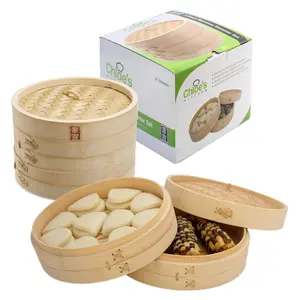 Bamboo Steamer Basket - 2-Tier Dumpling Steamer for Cooking with 2 Reusable Cotton Liners for Bao, Dim Sum, Veggies