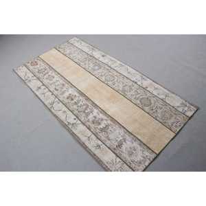 พรมตุรกีวินเทจขนาด 3.2x6 ฟุต, พรมตกแต่ง, พรมขนสัตว์สไตล์โอเรียนทอลสีเบจ-น้ำเงิน - Product Image 2