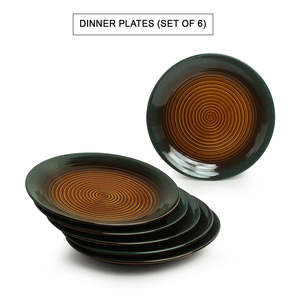 Assiettes à dîner en céramique émaillée à la main de style moderne, poterie de studio, teintes ambrées et turquoise, lot de 6, passe au micro-ondes, motif personnalisable, hôtels - Product Image 3