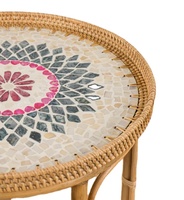Grossiste Console de table pliable en rotin floral de haute qualité ODM avec dessus incrusté de poire pour la décoration du salon et de la salle à manger