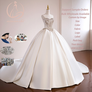 Vestido de Novia de Gala con Hombros Descubiertos, Sin Mangas, Corsé, Cintura Estilo Basque, Perlas y Cristales, Satén, Tallas Grandes, Fabricación Personalizada - Product Image 3