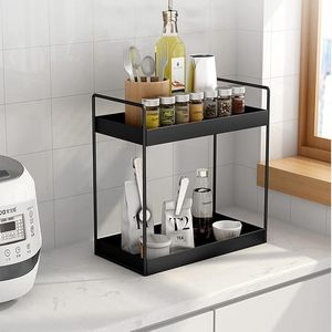 2 Tier Luxury Herb & Spice Shelf Stand <b>Pantry</b> Organizer Commercial <b>Kitchen</b> Seasoning Holder Glass Spice Rack - Product Image 1