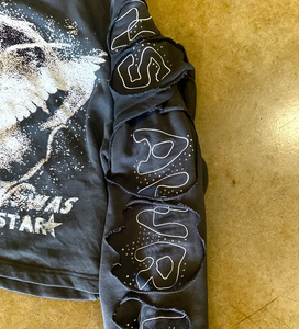 High Quality Full Sleeve Printed T-<b>shirt</b> Cotton Custom Screen Printing Rhinestone Distressed Double Layer T-<b>shirt</b> OEM Serviced - Product Image 4