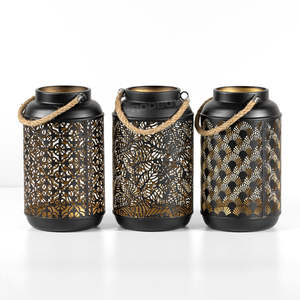 Elegant Black and Gold Metal Cutout Ramadan <b>Lantern</b> <b>Tall</b> Round Design Perfect for Christmas Decor - Product Image 4