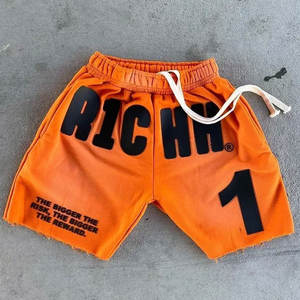 Shorts en coton personnalisés avec impression puff LOGO Broderie usée Shorts délavés au soleil Shorts à bordure coupée Shorts délavés à l'acide Hommes - Product Image 5