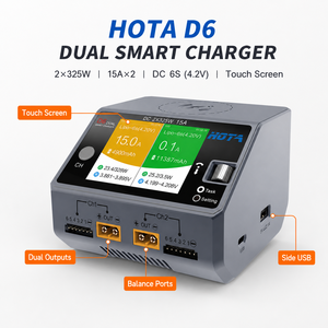 Chargeur de batterie LiPo intelligent HOTA D6 650W double canal 15A pour drone FPV, voiture et bateau RC - Product Image 4