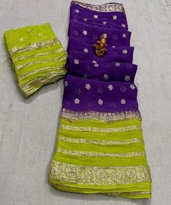 Nouvelle tenue de saree brodée tendance avec chemisier lourd à séquence de cordon unique sur tissu en filet d'organza pour les mariages - Product Image 2