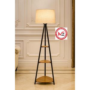 Cadre en métal noir élégant et rustique en noyer, accents en bois, abat-jour en tissu beige et brun classique pour bureau, vente en gros - Product Image 1