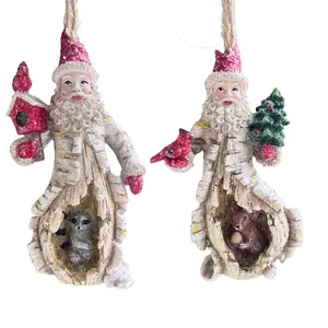 Artesanías de resina corteza de abedul baya Santa Animal adornos mapache ardilla figura escultura árbol de Navidad adorno colgante