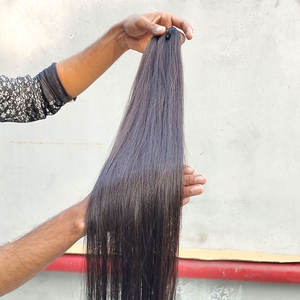 Extensiones de cabello liso sedoso indio de alta calidad sin procesar 100%, cutículas alineadas con ondas naturales de un solo donante, parte superior lisa individual - Product Image 3