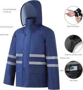 Veste de sécurité coupe-vent légère imperméable à capuche décontractée unie réversible respirante coupe-vent avec pantalon - Product Image 2