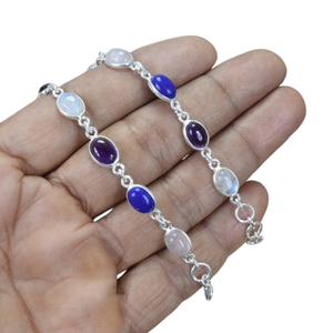 Boho Style 925 Sterling Silver Multi Stone <b>Gemstone</b> <b>Bracelet</b> Jewelry Handmade Silver <b>Bracelet</b> Jewelry For Women Wedding Gift - Product Image 1