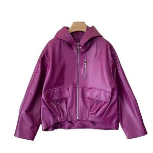 Veste coupe-vent en PU pour femme, style streetwear, fermeture éclair, coupe ample, capuche, en peau de mouton, décontractée, vêtements d'extérieur, hiver, nouvelle taille plus - Product Image 1