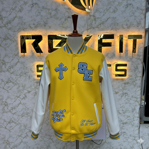 High Quality Custom Design Embroidered Wool and Silk Men's Jacket with <b>Covered</b> <b>Button</b> Closure versity jackets Lettermen jackets - Product Image 4
