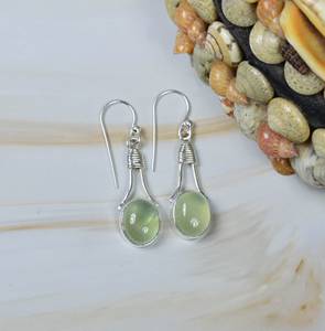 Boucles d'oreilles pendantes en argent sterling 925 de luxe vintage, bijoux tendance pour femmes, pierre naturelle, ovale, prehnite verte, cadeau de fête tendance - Product Image 2
