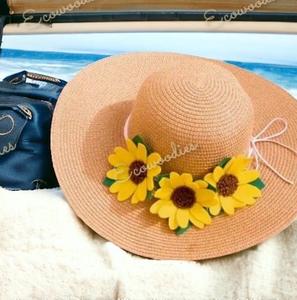Big Flower Flat Top Straw <b>Hat</b> Outing Summer Travel Vacation UV Protection Beach Straw <b>Hat</b> for <b>Women</b> Kids Sunflower <b>Hat</b> - Product Image 1