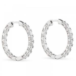 Boucles d'oreilles créoles en diamant de laboratoire In-Out de 3.50 carats avec diamants de laboratoire radiants sertis dans un panier à broches fabriqué en 14K Gol - Product Image 2