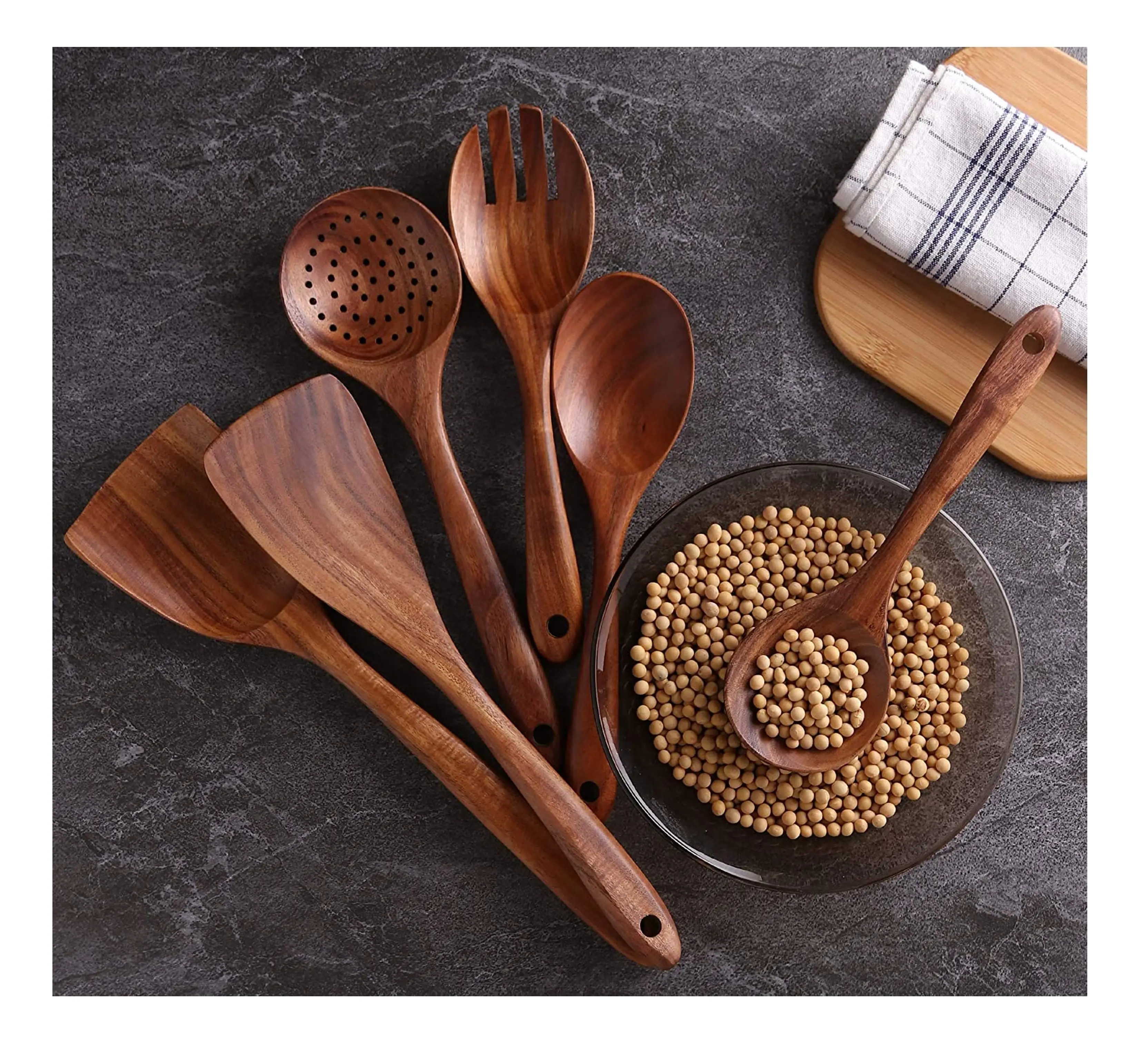 Kaufen Küchenutensilien-Set PC Naturholz-Kochen-Werkzeug Premium-Holz-Küchenutensilien-Set handgefertigter Löffel Made in India