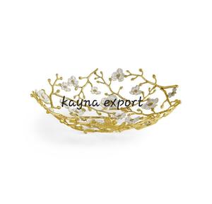 Bol à fruits en alliage d'aluminium de conception florale moderne fait à la main, plat décoratif pour centre de table de fête, plat à servir - Product Image 2