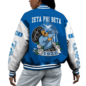 Zeta Phi Beta 1920 Azul Blanco Letterman Chaqueta Sorority Greek Life Varsity ZPB Chenille Patch Founders Style Wear - Product Image 2