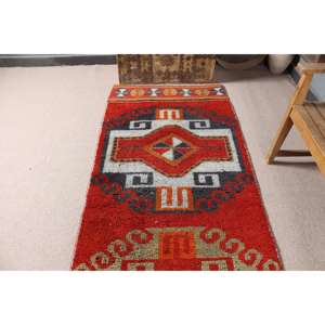 Alfombra Vintage de 3.2x11.3 pies, Alfombra Turca, Alfombra Oriental Roja de Lana - Product Image 4