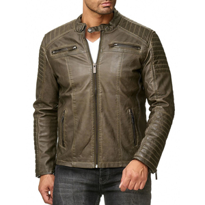 Vente en gros de veste de motard à la mode pour hommes avec logo personnalisé, cuir véritable, col mandarin, enduit, qualité supérieure, élégant - Product Image 4