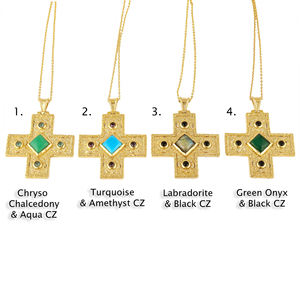 Trendy jewelry green onyx with <b>black</b> cz <b>cross</b> pendant <b>necklace</b> 18k gold plated texture brass metal statement <b>necklace</b> for women - Product Image 2