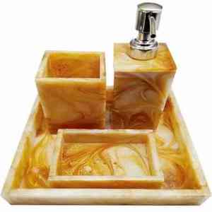 Élégant ensemble de salle de bain en résine fait à la main vanité organisateur porte-savon porte-brosse à dents plateau de gobelet moderne élégant essentiel - Product Image 6