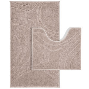 Ensemble de tapis de bain abstraits beiges, 2 pièces, rectangulaires, en coton tufté, avec dos antidérapant en caoutchouc, style moderne, lavables en machine - Product Image 1