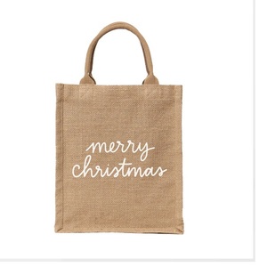 Bolsa de compras de yute de arpillera ecológica portátil al por mayor, asas de lazo de bambú, bolsas de comestibles reutilizables para las vacaciones de Navidad - Product Image 6