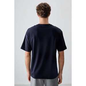T-shirt pour homme en coton 100% bleu marine, épais, doux, texturé, coupe ample avec motif imprimé - 88374 - Product Image 2
