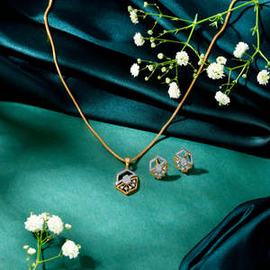 Conjunto de Joyería Nupcial Hexa Spark con Perlas y Diamantes en Oro Rosa para Mujer - Product Image 1