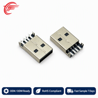 Connecteur USB 2.0 A mâle SMT 4 broches à montage sur circuit imprimé, 180 degrés, 30V 1.5A, isolation 1000 MΩ, 1500 cycles de raccordement, direct usine