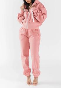 Chándales de algodón sólido informales de invierno para hombre, chándal de felpa francesa, sudadera con cremallera y pantalones, conjunto de 2 piezas - Product Image 2