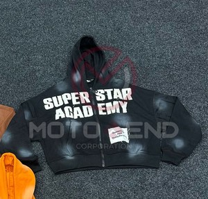 Baggy 400 Gsm French Terry Fleece Heavyweight Full Zip Hoodie 100% algodón mezclado Unisex Custom Zip up Rhinestone Hoodie mens - Product Image 3