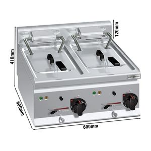 Friteuse électrique professionnelle à double cuve pour comptoir - 10+10 litres - 12kW - Manuelle - avec robinet de vidange - Product Image 1