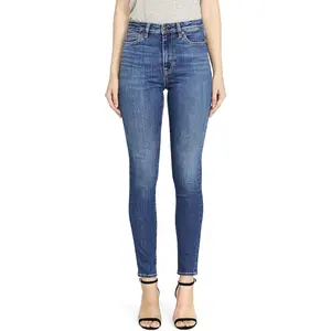 Dar kot Lady Jean 249 Crumple up yüksek belli genç kızlar kadınlar rahat pantolon miktar XXL pamuk sıska Spandex Denim kot