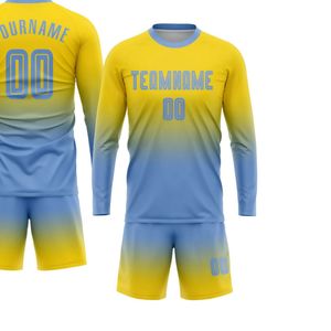Uniforme de Fútbol Personalizado Amarillo y Azul de Manga Larga y Pantalones Cortos, Conjunto Deportivo para Entrenamiento, Partidos de Liga y Juego - Product Image 2
