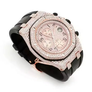 Montre-bracelet pour homme entièrement personnalisée, mécanique, avec cadran blanc semi-serti de diamants en moissanite VVS, fabriquée à la main - Product Image 1