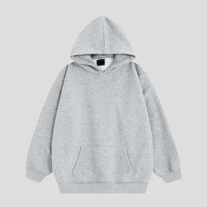 เสื้อฮู้ดดี้ผ้าคอตตอนคุณภาพสูงสั่งทำพิเศษทรงโอเวอร์ไซส์เนื้อหนาแบบยูนิเซ็กซ์ ประดับคริสตัล ล้างสีแบบแอซิดวอช สำหรับผู้ชาย - Product Image 2