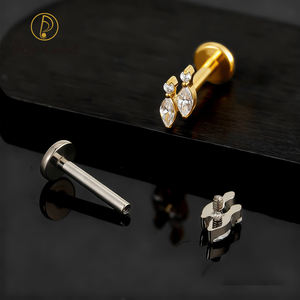 <span class=keywords><strong>Piercing</strong></span> Labret <span class=keywords><strong>Double</strong></span> Fish en Titane ASTM F136 16G à Filetage Interne pour Helix, Conch, Cartilage, <span class=keywords><strong>Tragus</strong></span>, Dos Plat - Product Image 4