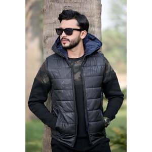 Unze London Men's AUDY Puff Winter Sleeveless <b>Jacket</b> Outerwear Plus Size Quilted Breathable Bubble Fabric Hooded Custom Shiny - Product Image 2