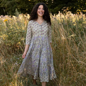 Robe Laveda Imprimée à la Main en Coton Pur Bohème Casual Occasionnelle Vacances Robe d'Été - Product Image 1