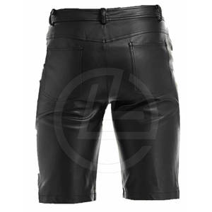 Mid Waist Solid High Street <b>Leather</b> <b>Shorts</b> for Men with Button Fly Closure Lightweight Breathable Customizable - Product Image 4
