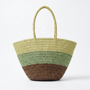Bolso de Hombro Portátil de Rafia Trenzada con Dos Asas, Estilo Veraniego, a Rayas, Ecológico, para Playa y Viajes - Product Image 2