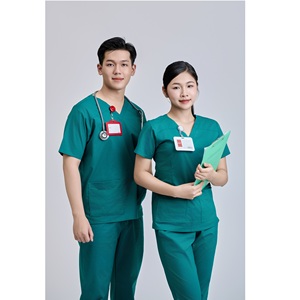 Ensemble de blouses médicales unisexes WFX-CVC, fabrication vietnamienne, 52% coton, 45% polyester, 3% élasthanne, FMF, détection des aiguilles dans les tissus - Product Image 2
