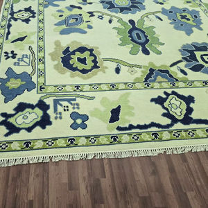 Tapis à nœuds faits à la main | Tapis moderne en laine florale | Tapis vert et bleu pour tapis de salon Tapis tribal ethnique au design bohème - Product Image 3