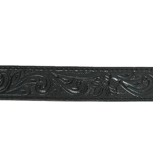 Cinturón de Cuero Occidental Negro de Grano Completo con Grabado Floral Tallado a Mano de Diseñador Unisex para Jeans o Pantalones - Product Image 4