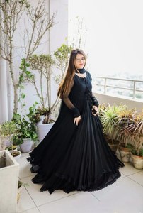 Dernier modèle FATEMA FASHION, Salwar Kameez en Georgette à franges avec dentelle, avec Dupatta, séchage rapide, noir, pour les fêtes, toutes saisons - Product Image 3