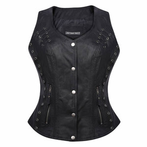 Tallas grandes manga larga transpirable ligero 100% cuero calidad profesional nueva llegada mujeres Biker chaleco - Product Image 4